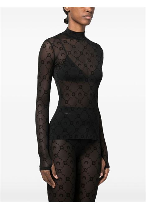 top collo alto moonogram mesh flock ls donna nero MARINE SERRE | WTO388ACJER0005BK99